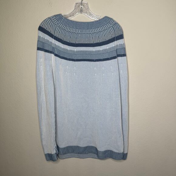 Lands’ End Women’s Drifter Cotton Sweater Blue Stripe Crew Neck Long Sleeve L - Picture 2 of 7